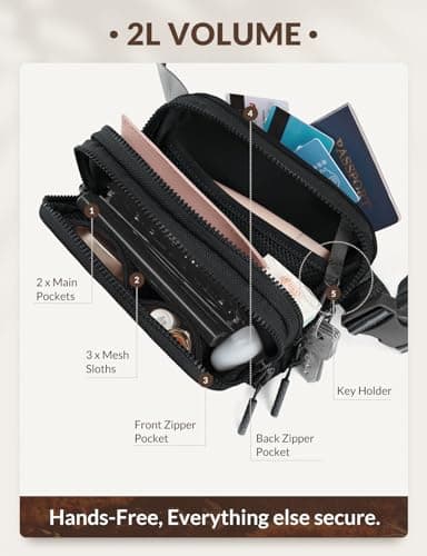 BALEAF Belt Bag Women Fanny Packs Crossbody Fashion Waist Pack Water Resistant Adjustable Strap 2L Black - Image 3