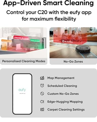 eufy Robot Vacuum Omni C20, Robot Vacuum and Mop Combo, Self Emptying, Auto Mop Washing and Auto Drying for Hands-Free Cleaning, 7000 Pa Powerful Suction, 3.35-Inch Design, All-in-One Station - Image 7