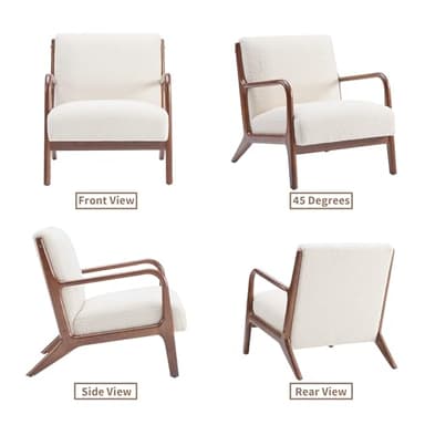 Mid-Century Modern Accent Chair with Cushions, Living Room Chair with Solid Wood Frame, Lounge Chair Chair for Living Room, Office, Bedroom, Lambswool White - Image 4