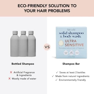 Kitsch 2-in-1 Shampoo Bar and Body Wash - Ultra Sensitive, Vegan & Natural, 5-Ingredient Formula Bar Soap for Hair & Body - Scent-Free, Paraben-Free - For Sensitive Scalp & Skin - 3.2 oz - Image 5