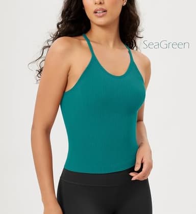 ODODOS Women's 3-Pack Seamless Cami Tank Top, Phlox+Sea Green+Lapis, Medium/Large - Image 5