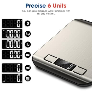 Mik-Nana Food Scale, 22lb Digital Kitchen Scale Weight Grams and Ounces for Baking Cooking Coffee Package Postage, 6 Units with Tare Function, LCD Display, Easy Clean Stainless Steel - Image 2
