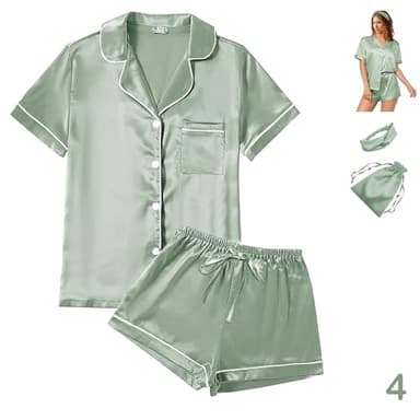 4Pcs Womens Satin Silky Pajama Sets Short Sleeve Shirt XS-4XL Floral Pajamas Set Soft PJ Loungewear Sleepwear - Image 5