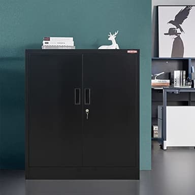 BESFUR Metal Storage Cabinet 36" H, Black Steel Locking Cabinet with 2 Lockable Doors and 2 Adjustable Shelves for Home Office, Garage, School, Apartment, Warehouse - Image 7