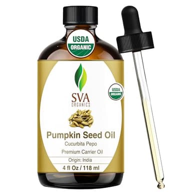 SVA Pumpkin Seed Oil Organic - 4 Fl Oz – 100% Natural Cold Pressed Organic Pumpkin oil - for Face, Skin Care, Hair Care, Scalp Massage & Body Massage – Carrier Oil with Dropper - Image 1