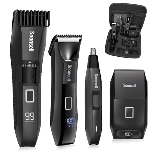 Soonsell Manscape Beard Trimmer for Men,Ball Shaver,Nose Hair Clippers,Electric Razor,Hair Clippers for Men,4 IN1 Men's Grooming Kit,LED Display,Waterproof,Wet/Dry Trimmer - Image 1