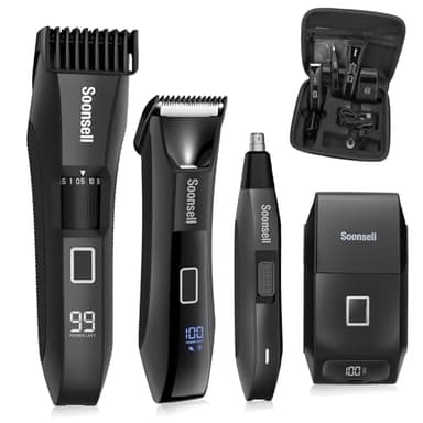 Soonsell Manscape Beard Trimmer for Men,Ball Shaver,Nose Hair Clippers,Electric Razor,Hair Clippers for Men,4 IN1 Men's Grooming Kit,LED Display,Waterproof,Wet/Dry Trimmer - Image 1