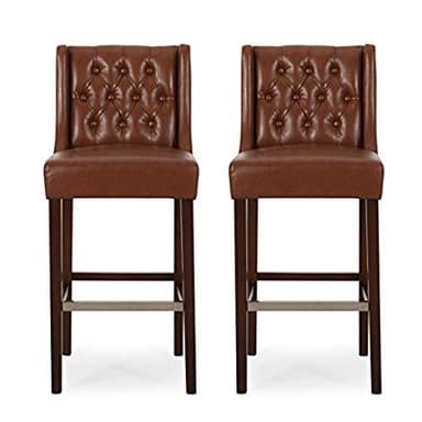 Christopher Knight Home Spencer Contemporary Wingback Barstools (Set of 2), Cognac Brown and Espresso, Faux Leather - Image 1