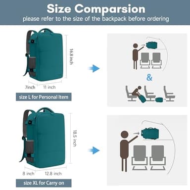 Taygeer Carry on Backpack for Men Women, Luggage Laptop Backpack for Airplane Travel with USB Charging Port, 35L Water Resistant Gym Weekender Bag for College Gift, Peacock Blue - Image 2