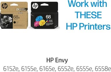 HP Original 68e EvoMore High Yield Black / 68 Tri-Color Ink Cartridges (2-Pack) | Works Envy 6152e, 6155e, 6552e, 6555e, 6558e | C84QXTN - Image 2
