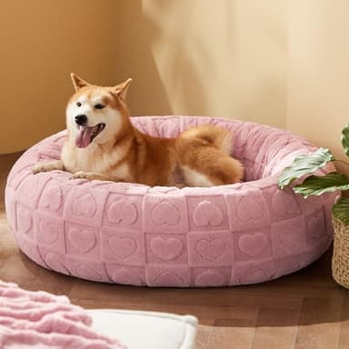 Bedsure Dog Bed for Medium Dogs - Donut Pet Bed for Puppy Kitten with Anti Slip Bottom, Round Sherpa Dog Beds with Washable Removable Cover, Pink, 30x30x8 inches - Image 8