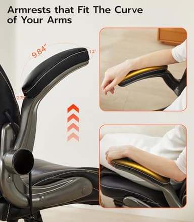 Office Desk Chair, Ergonomic Computer Chair with Padded Flip-Up Arms and Adjustable Lumbar Support, PU Leather Executive Chair with Tilt Lock and 360° Swivel Rolling Wheels for Work, Study - Image 8