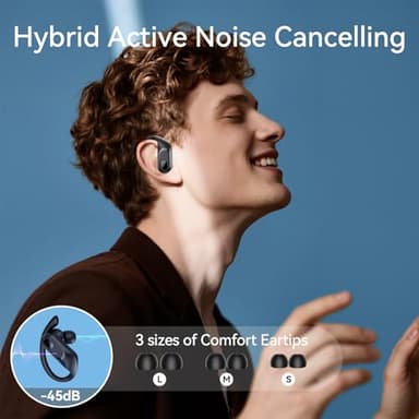 occiam Active Noise Cancelling Ear Buds Wireless Earbuds Bluetooth Headphones 96Hrs Playback LED Display Over-Ear Waterproof Earphones with Earhooks Mics Clear Call for Sport/Running/Workout Black - Image 2