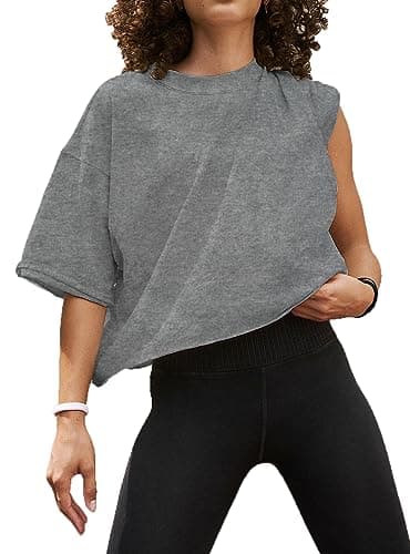 Casual Flowy Cotton Tshirts Shirts for Women Summer Round Neck Short Sleeve Basic Crop Tops for Women Trendy Sweat Yoga Gym Hiking Cropped Workout Tops for Teen Girls Tee Shirts Womens Deep Gray M - Image 1