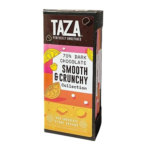 Taza Chocolate Organic Smooth & Crunchy 70% Dark Bar Variety Pack Bundle, 2.5 oz (4 count), Vegan - Image 1