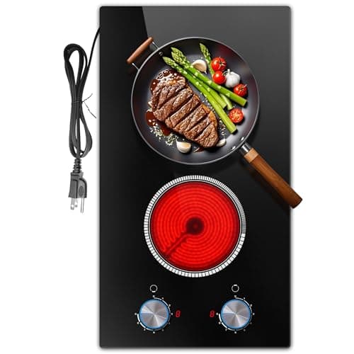 2 Burner Electric Cooktop, 12 Inch Electric Stove Top, 120V Stove Top Burner Knob Control, 2000W Countertop Stove with Timer, 9 Heating Levels, Overheat Protection, High-Temp Alarm Pladeca - Image 1