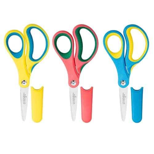 LIVINGO 5" Kids School Scissors: Small Safety Scissors Pointed Tip, Soft Handle Right Left Handedfor Craft, Classroom, Child, Toddler, Assorted Colors, 3 Pack - Image 1