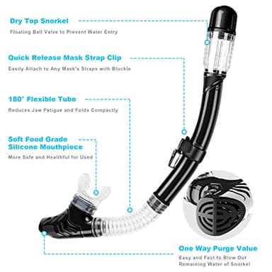 Snorkeling Gear for Adults, Dry Top Snorkel Set with Panoramic Anti-Leak and Anti-Fog Tempered Glass Lens, Adjustable Snorkeling Set for Scuba Diving Swimming Training Snorkel Kit - Image 4