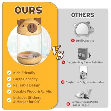 hizgo Wooden Piggy Bank for Kids Adults, Clear Savings Jar for Boys and Girls, Unbreakable Money Coin Bank for Kids Birthday - Image 4