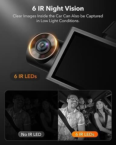 WOLFBOX i07 3 Channel Dash Cam Built-in WiFi GPS, 4K Dash Camera Front and Inside, 1440P+1080P+1080P Triple Car Camera with 3" LCD Screen, 32GB Card Included, IR Night Vision, 24H Parking Mode - Image 5