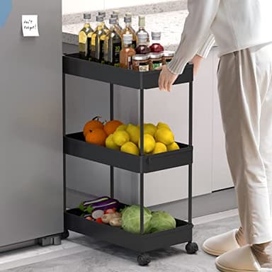 SPACELEAD 3 Tier Rolling Cart with Wheels, Storage Craft Art Trolley Organizer Serving, 3 Hanging Baskets Easy Assembly, for Office, Living Room, Kitchen, Black - Image 7