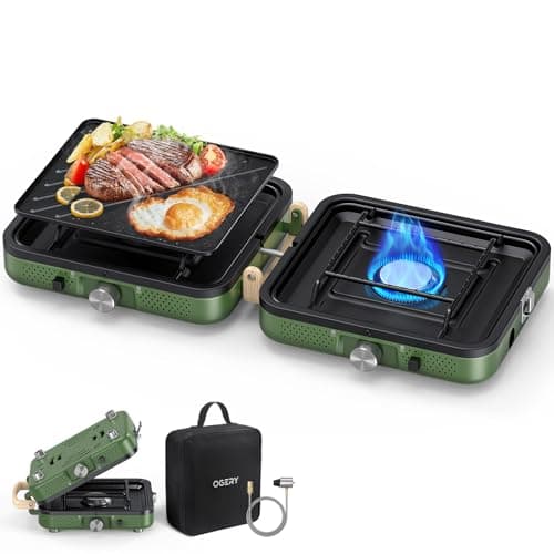 OGERY 2-Burner Foldable Camping Stove with Griddle (Textured & Smooth) and Carrying Bag, Portable Propane Camp Stove with 2 Adjustable Burners & Piezo Ignition, for Camping Tailgating Essentials Gear - Image 1