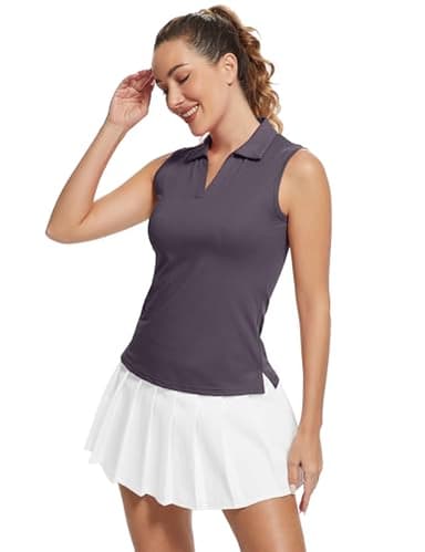 MathCat Women's Sleeveless Golf Shirts UPF 50+ Quickly Dry Tennis Polo Lightweight Sports Athletic Tank Tops Grey Purple - Image 1