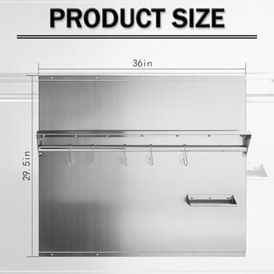 Atatod Range Backsplash, 36 x 29.5 Inch Range Hood Wall Shield with Built-in Storage Shelf & Hanging Rack, Stainless Steel Backsplash for Stove Easy Installation - Image 2