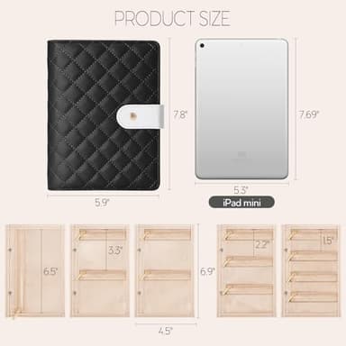 WOOMADA Travel Jewelry Organizer Case, Foldable Velvet Jewelry Storage Book with Clear Zipper Pouch for Rings, Necklaces, Earrings, Bracelets(Black) - Image 3