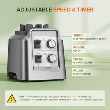 Smoothie Blender - Powerful Blender for Smoothies, Blenders for Kitchen with 68Oz Pitcher & 20Oz Grinder, Adjustable Speeds, Timing Control, BPA Free - Image 5