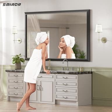 SMIROR Matte Black Bathroom Mirror for Over Sink 55x 40 inch, Metal Thick Frame Rectangle Vanity Mirror for Wall, Anti-Rust, Horizontally or Vertically Mounted - Image 2