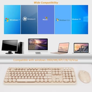 Kootop Wireless Keyboard and Mouse Combo, Cute Colorful 104 Keys Typewriter Retro Round Keycaps Keyboard for PC Laptop,Desktop,Windows, Home and Office Keyboards Coffee - Image 8
