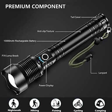 Lylting Rechargeable LED Flashlights High Lumens, 90,000 Lumens Super Bright Flashlight with 5 Modes & Waterproof, Powerful Handheld Flashlight for Camping Emergencies - Image 3