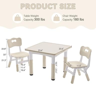 GITAWUSA Kids Study Table and Chairs Set, Height Adjustable Toddler Table and Chair Set for Kids Ages 3-8, 23.6" L x 23.6" W Graffiti Desktop Plastic Children Art Table with 2 Seats, Burlywood - Image 3