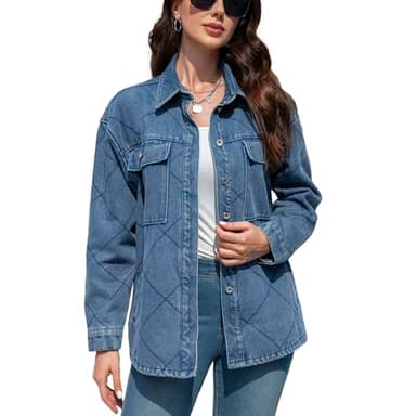 VOHOTO Women's Spring Denim Jacket-Lightweight Oversized Shacket with Soft Flannel Lining-Casual Everyday Wear - Image 1