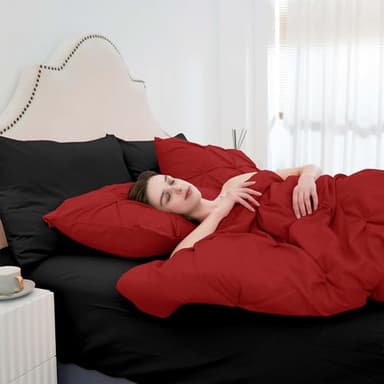 Ubauba 7pc King Size Comforter Set with Sheets, All Season Pintuck 7 Piece Bedding Sets Red and Black, Pinch Pleating Bed in a Bag Set with Comforters (Red and Black,King) - Image 3
