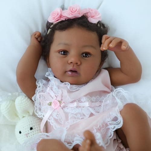 KSBD Reborn Baby Doll Black Girl – 18-Inch Realistic Lifelike African American Newborn Handmade Doll with Real Life Soft Weighted Body and Accessories – Gift for Kids Ages 3 and Up - Image 1
