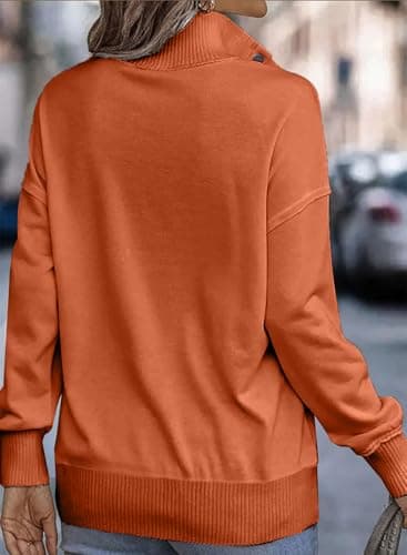 SHEWIN Womens Sweatshirt Casual Long Sleeve Lightweight Sweatshirts Loose Button V Neck Pullover Tops Fall Clothes for Women 2025,US 8-10(M),Orange - Image 4