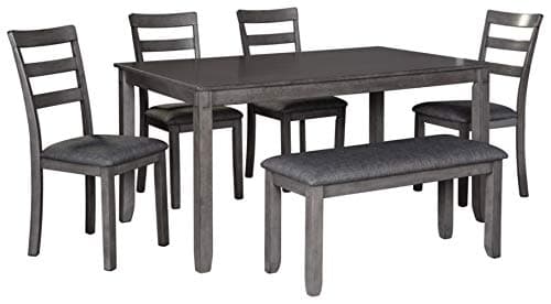 Signature Design by Ashley Bridson Modern 6 Piece Dining Set, Includes Dining Table, 4 Chairs & Bench, Gray - Image 1