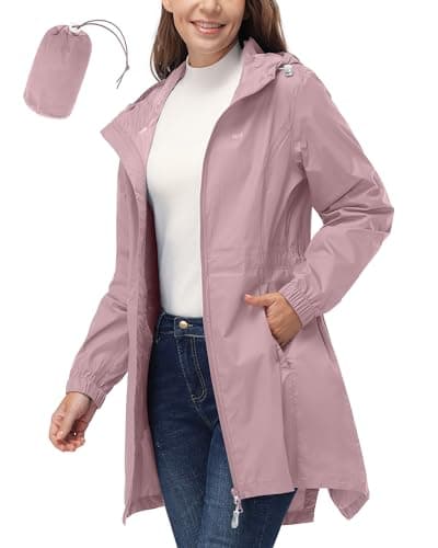 33,000ft Women's Waterproof Long Rain Coats Packable Rain Jacket with Hood Trench Coats Windbreaker - Image 1