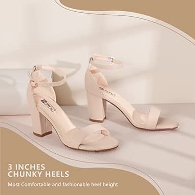 IDIFU Nude Heels for Women Cookie-MI Block Heels 3 Inch Sandals Chunky Open Toe Heel Wedding Homecoming Dress Shoes for Women Brides Ladies (Nude Nubuck, 8 B(M) US) - Image 3