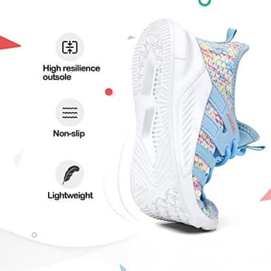 RUNSIDE Girls Tennis Shoes Lightweight Sports Kids Sneakers Lace-up for Running/Walking, Toddler/Little Kid/Big Kid Rainbow Blue - Image 3