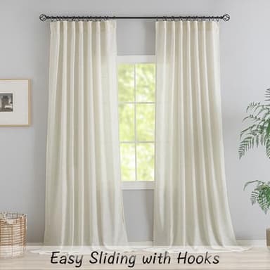Cream Natural Linen Back Tab Curtains 84 Inch Length for Living Room,2 Panels Hook Belt Pleated Drapes Neutral Modern Farmhouse Boho Light Filtering Privacy Semi Sheer Bedroom Curtains,Ivory Colored - Image 2