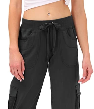 MoFiz Womens Capris with Pockets Loose Fit Casual Capri Pants Dressy Lightweight Ladies Baggy Cargo Pants for Hiking Dark Grey 4XL - Image 3