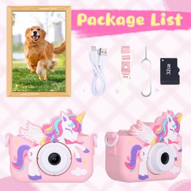 Envyvip Unicorn Toys Camera for Kids Girls Age 3-8, Toddler Kids Digital Camera Christmas Birthday Gifts for 3 4 5 6 7 8 Years Old Girl, Cute Selfie Video Camera, HD 1080P, 32GB SD Card Included, Pink - Image 7