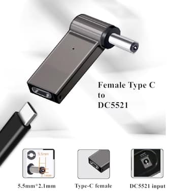 JASHALO Female USB C to DC 5.5mm x 2.1mm Male Converter for Laptop, 20V USB Type C Input to DC5521 Power Converter up to 100W, Work with PD Charger/PD Power Bank and c to c Cable 90 Degree - Image 2