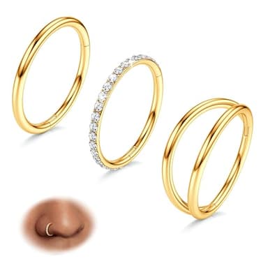 BodyBonita 18G 14K Gold Plated 316L Surgical Steel Nose Rings Hoops 3Pcs Double Hoop Nose Ring CZ Conch Piercing Jewelry Septum Clicker Helix 8mm - Image 1