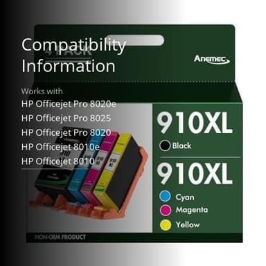 Anemec 910XL Ink Cartridges Combo Pack Replacement for HP Ink 910 XL Compatible with OfficeJet Pro 8020 8025 8028 8035 8030 8010 8015 8018 8022 Printer, 4 Pack - Image 3