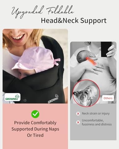 GROWNSY Baby Carrier Newborn to Toddler, Cozy Baby Wraps Carrier, Ergonomic Baby Carrier with Head Support, Black - Image 3