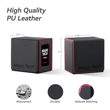 Mage Tech Card Deck Box for MTG Commander - Patented Design, Commander Display, Fits 100 Double-Sleeved Cards, 35pt Card Brick & Dice Tray - Black/Red - Image 5